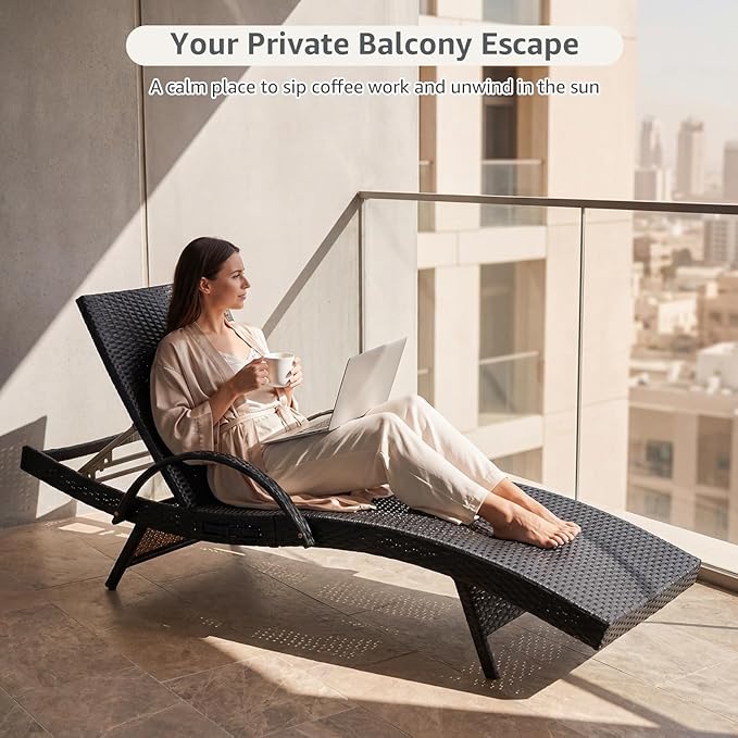 Set of 6 Dark Brown Outdoor Chaise Lounge Chairs, Wicker Patio Lounge Chairs with Adjustable Backrest and Armrests, Durable PE Rattan Pool Chair for Patio, Poolside and Garden