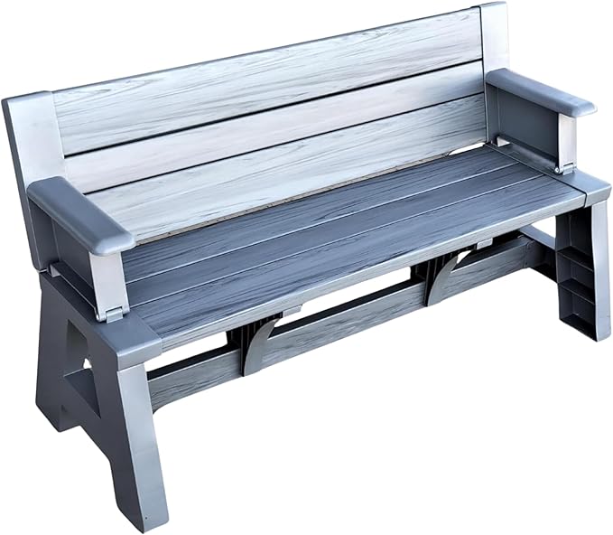 Convert-a-Bench Gen 1 2-in-1 Outdoor Convertible Bench to Picnic Table | Space-Saving, Weather-Resistant Patio Furniture for Yard, Deck, Garden | Easy Assembly & Durable - 1 Bench/Order Platinum Gray