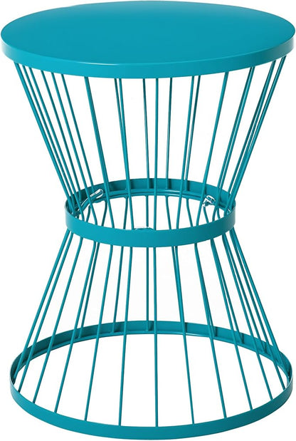 Outsunny 16" Steel Patio Side Table, Garden End Table with Hourglass Design, Accent Table for Outdoor and Indoor Use, Blue