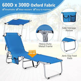 Goplus Tanning Chair, Foldable Beach Lounge Chair with 360°Canopy Sun Shade, Side Pocket - Photo 8