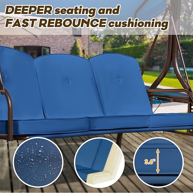 3 in 1 Outdoor Porch Swing with Adjustable Canopy, 3 Seat Outdoor Swing for Adults - Photo 6