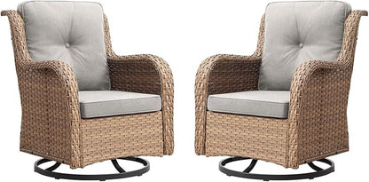 Rilyson Patio Chairs Rocking Swivel Chiar - 2 Piece Outdoor Wicker Furniture Chairs Set Rattan Rocker Chair with High Back and Deep Seating for Porch Deck(Yellow/Beige)