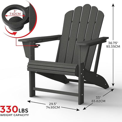 Costaelm Lakeview Outdoor Patio HDPE Adirondack Chairs with Cup Holders (Set of 8), Gray
