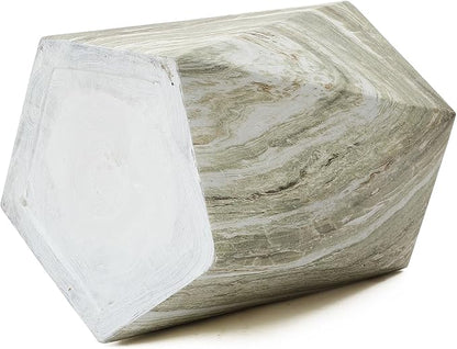 LuxenHome 18" Outdoor Side Table, Green and White Marbled Geometric Patio Side Table, Indoor Outdoor End Tables, Modern Side Tables for Outside, Garden Stool for Indoor and Outdoor
