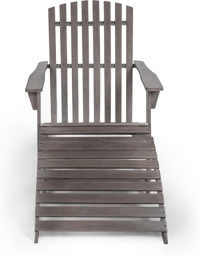 Eyely KDA1000B Zalenor 2-Piece Traditional Rustic Acacia Wood Adirondack Chair with Detachable Ottoman, Gray Wash