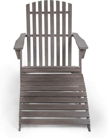 Eyely KDA1000B Zalenor 2-Piece Traditional Rustic Acacia Wood Adirondack Chair with Detachable Ottoman, Gray Wash