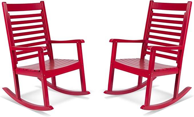 Shine Company Modern Wood Rocking Chairs, Ergonomic Wide Seat Porch Rockers, 2-Pack, Chili Pepper