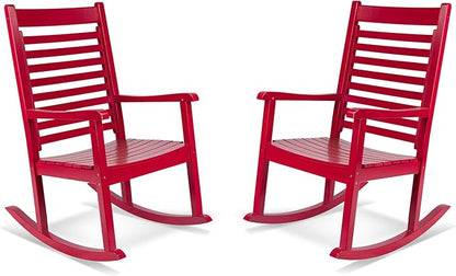 Shine Company Modern Wood Rocking Chairs, Ergonomic Wide Seat Porch Rockers, 2-Pack, Chili Pepper