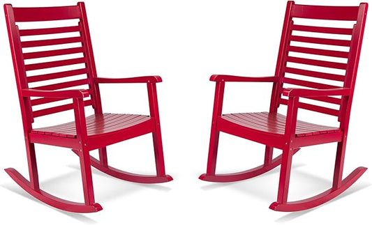 Shine Company Modern Wood Rocking Chairs, Ergonomic Wide Seat Porch Rockers, 2-Pack, Chili Pepper