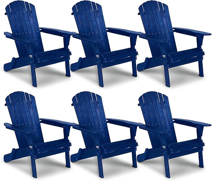 VINGLI Folding Adirondack Chairs Set of 6, Wood Adirondack Chair for Outdoor, Foldable Fire Pit Chairs for Patio, BBQ - Photo 1