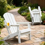 HDPE Folding Adirondack Chair with Cup Holder Outside, Composite Outdoor Chairs with Wood Texture, White - Photo 1