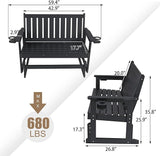 Poly Lumber Patio Glider, Durable HIPS Material, Weather-Resistant Swing Bench for Outdoor Porch Garden (Black - Photo 2