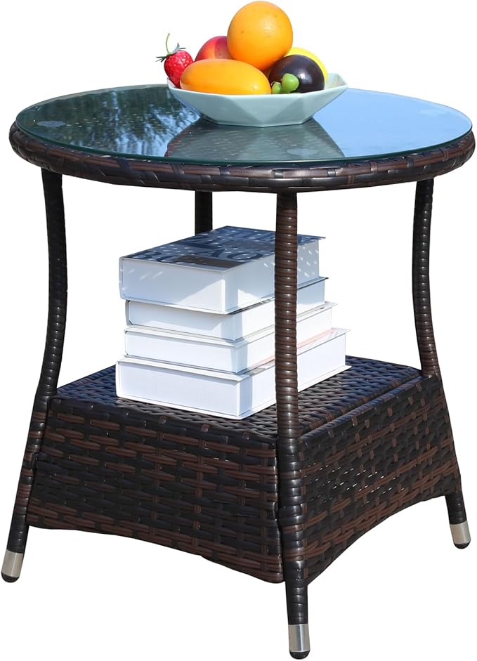 Round Outdoor PE Wicker Side Table with Storage - Photo 9