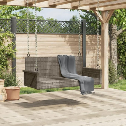 Grey Poly Rattan Swing Bench 46.9 x 22.0 in Durable Weather-Resistant Outdoor Furniture with Powder-Coated Steel Frame for Patio Garden
