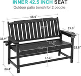 Outdoor Bench with Cup Holder All-Weather HDPE Fade Resistant Garden Bench 660 lbs Bearing 2-Seat Front Porch Furniture - Photo 3