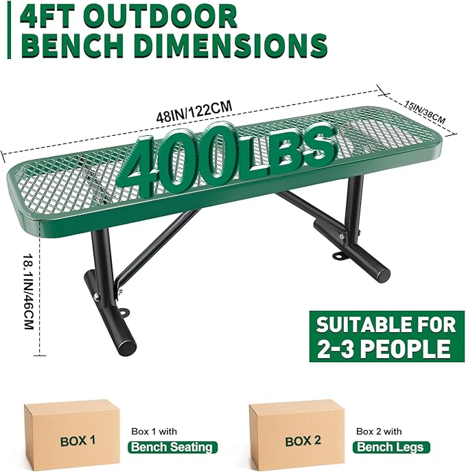 Ceridwen Park Benches for Weatherproof Commercial Outdoor Bench,Metal Frame Park Bench with Expanded Metal Mesh for Garden Bench,Rectangular Outdoor Benches for Outside Garden Lawn Yard Porch