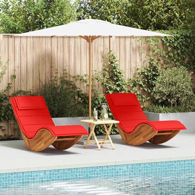 Set of 2 Outdoor Sun Loungers with Comfortable Cushions, Solid Acacia Wood Patio Chaise Lounge for Garden, Backyard - Photo 1