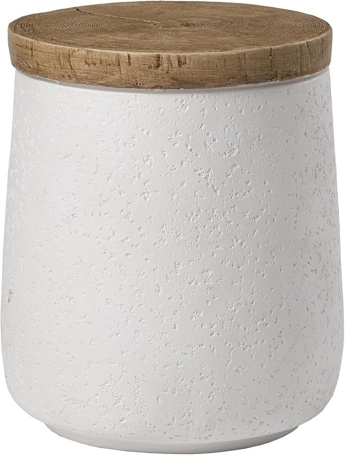 COSIEST Drum End Table Cylinder Shaped Concrete Side Table Faux-Wood Top - Photo 7