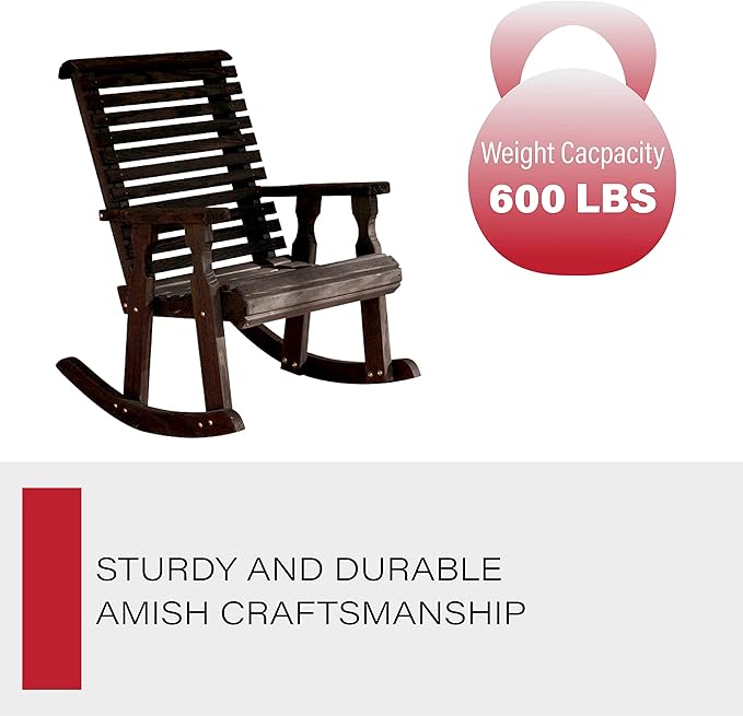 Amish Heavy Duty 600 Lb Roll Back Pressure Treated Rocking Chair (Semi-Solid Black Stain)