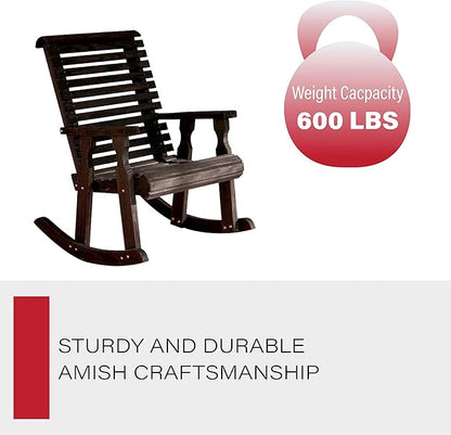Amish Heavy Duty 600 Lb Roll Back Pressure Treated Rocking Chair (Semi-Solid Black Stain)