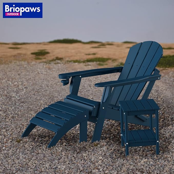 BRIOPAWS Adirondack Side Table, HDPE Weather Resistant Outdoor Table, 2-Shelf Plastic End Table for Poolside Indoor Outside Front Porch Living Room Patio Backyard Campfire, 14 x 13 inch, Blue
