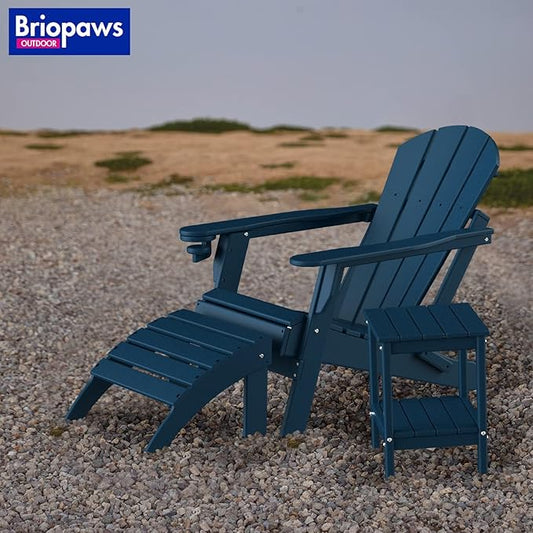 BRIOPAWS Adirondack Ottomans | Folding | Set of 4 | HDPE Plastic | Blue Outdoor Foot Rest | All Weather | Patio Footrest for Adirondack Chair | Foot Stool for Deck Porch | 19.7W x 18.5L x 13H Inch