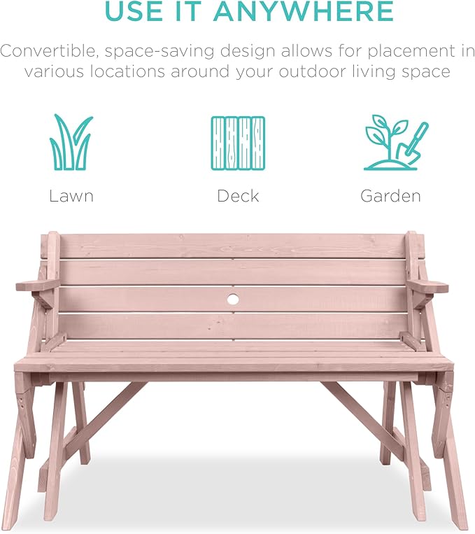 Best Choice Products 2-in-1 Transforming Interchangeable Outdoor Wooden Picnic Table Garden Bench for Backyard, Porch - Photo 4