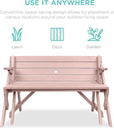 Best Choice Products 2-in-1 Transforming Interchangeable Outdoor Wooden Picnic Table Garden Bench for Backyard, Porch - Photo 4