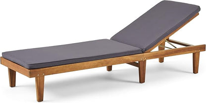 Great Deal Furniture Yvette Outdoor Acacia Wood Chaise Lounge and Cushion Set, Teak and Dark Gray, (309789)