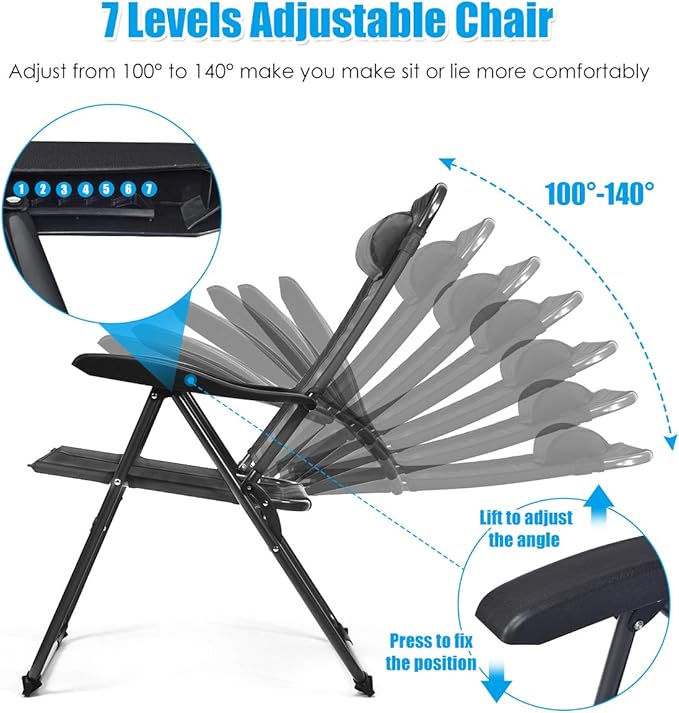 Giantex Set of 4 Patio Dining Chairs, Folding Lounge Chairs with 7 Level Adjustable Backrest, Headrest, 300 Lbs Capacity - Photo 5