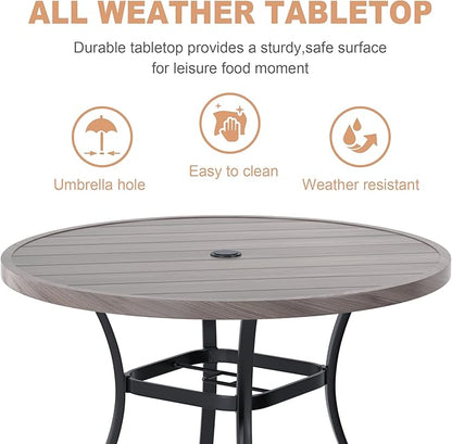VICLLAX Round Patio Dining Table, 41 inch Metal Outdoor Dining Table with Umbrella Hole for Garden Lawn Balcony Deck,Grey