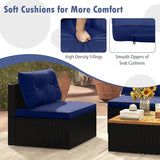 Tangkula 5 Piece Rattan Sofa Set, Outdoor Wicker Furniture Set w/Seat & Back Cushions, Square Coffee Table - Photo 9