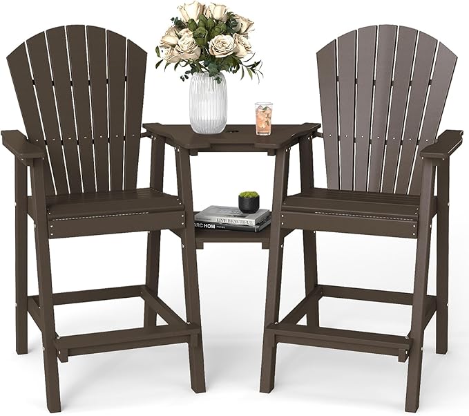 FOOWIN Tall Adirondack Chair Set of 2, All Weather HDPE Bar Height Adirondack Chair with Double Connecting Trays - Photo 1