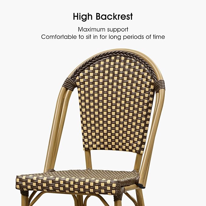 PURPLE LEAF French Bar Stool Set of 2 Bamboo Print Finish Patio Bar Stools with Back Rattan Chairs Wicker Bar Height - Photo 4