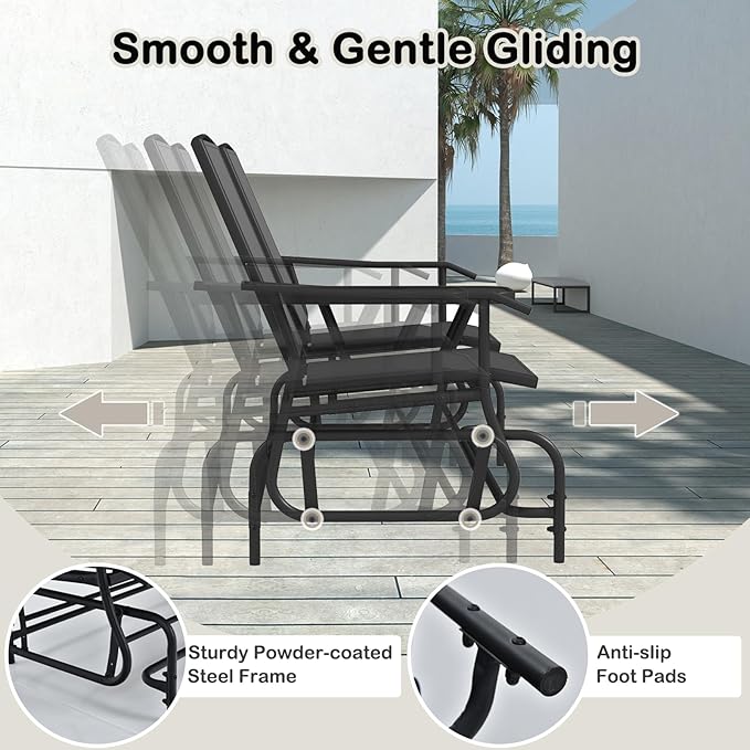 Tangkula 2 Person Swing Glider Chair, Patio Rocking Loveseat w/Center Tempered Glass Table - Photo 6