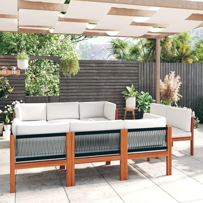 9-Piece Acacia Wood Garden Lounge Set with Polyester Cushions, Modular Outdoor Patio Furniture for 8 People, Rustic Weather-Resistant Balcony Terrace Seating