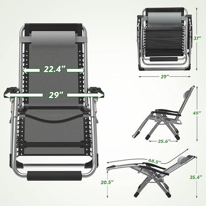 ZENPETIO 29In XL Zero Gravity Chair w/Cushion, Zero Gravity Recliner Lounge Chair for Indoor and Outdoor, Reclining Camping Chair for Lawn, Anti Gravity Chair with Cup Holder and Footrest, 440LBS
