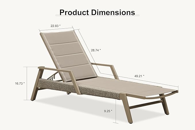 PURPLE LEAF Patio Chaise Lounge Chairs with Armrests Aluminum Reclining Layout Lounges for Outdoor Poolside Nurture - Photo 2