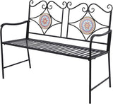 Vipush Outdoor Mosaic Benches - 47Inch Cast Iron Steel Frame Garden Bench Patio Furniture Chair Outdoor Bench Floral - Photo 1