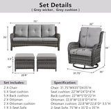 Belord 5 Piece Wicker Patio Furniture Set, Outdoor Swivel Rocker Chairs Set of 2 with Ottomans and 3 Seater Sofa - Photo 8