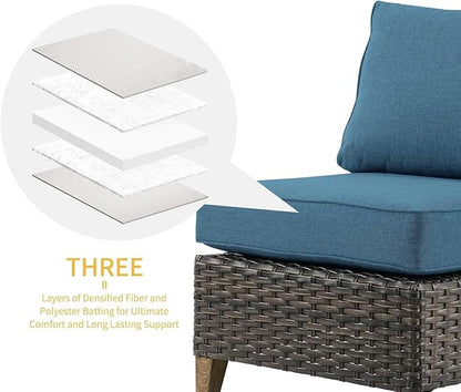 Grand patio Sofa Sets Outdoor Furniture Sets, Wicker Patio Furniture 7-Piece Sectional Sofa with Thick Cushions for Yard Garden Porch for Six (Peacock Blue Sofa Set for Six, 7 PCS)