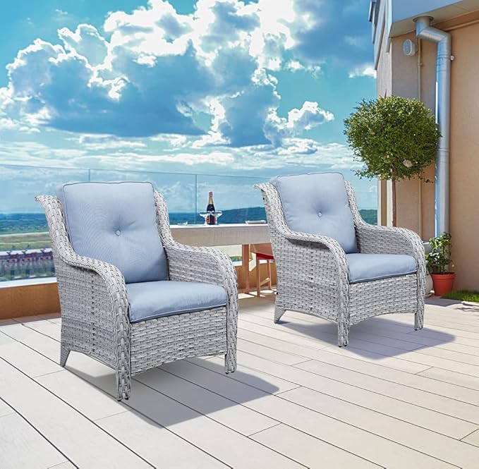 Rilyson Outdoor Patio Chairs Wicker Chair - 2PC Rattan Chairs Set with High Back and Deep Seating for Deck Porch - Photo 2