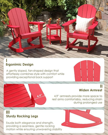 GREENVINES Adirondack Rocking Chair | HDPE Plastic | Porch Rocker | Chair for Outdoor Patio Deck | All Weather | Red