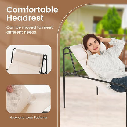 Giantex Patio Sling Lounge Chair, Modern Sling Accent Chair with Removable Headrest Pillow, Heavy-Duty Metal Frame, Breathable Seat Fabric, Leisure Chair for Indoor Outdoor, 350 lbs Max Load (1)