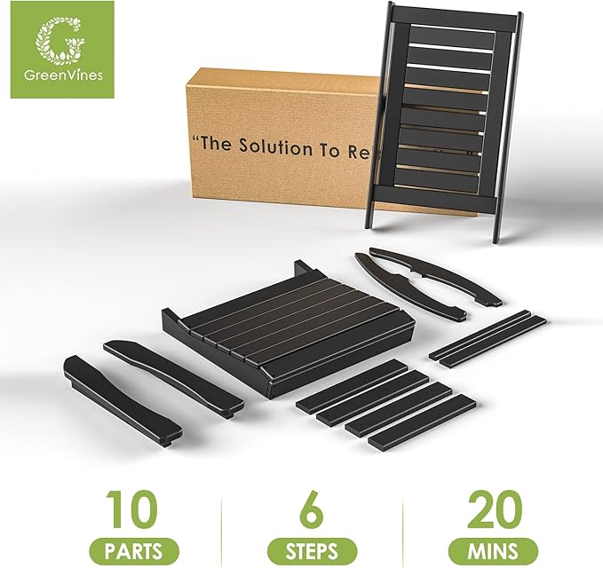 GREENVINES Outdoor Rocking Chairs | Set of 4 | Porch Rocker | HDPE Plastic | Black | Oversized Rockers | High Back - Photo 8