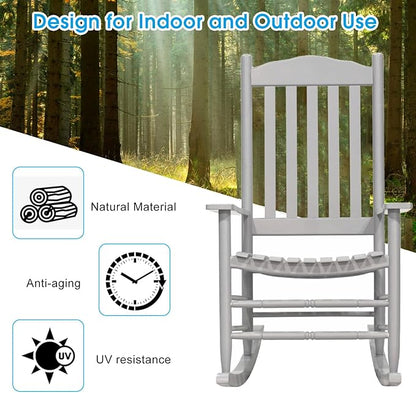 D&F Design Outdoor Rocking Rocker, Wood Rocking Chair with High Back and Curved Seat, UV Treated (Gray), Outoor and Indoor use