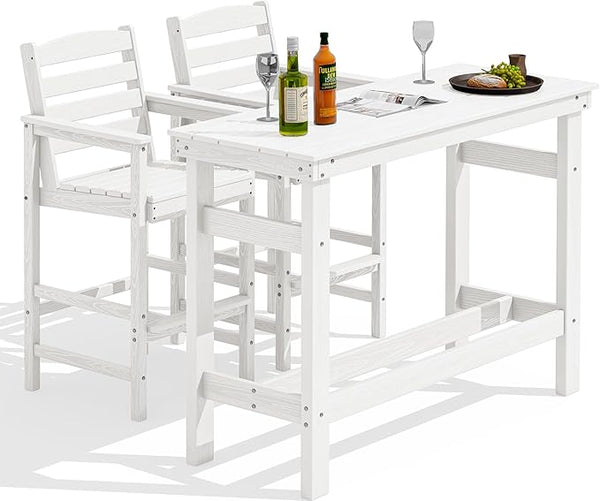 SERWALL Outdoor Bar Set - 2 Adirondack Bar Chairs & Bar Height Table with 1.6" Umbrella Hole - Photo 1