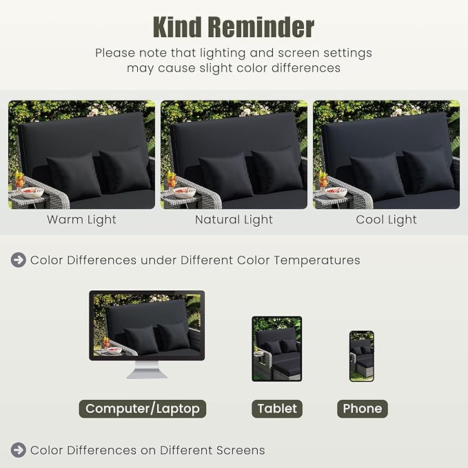 LDAILY Moccha Outdoor Daybed, Wicker Loveseat Sofa Set with 4-Postion Adjustable Backrest, Storage Ottoman, Cushions - Photo 7