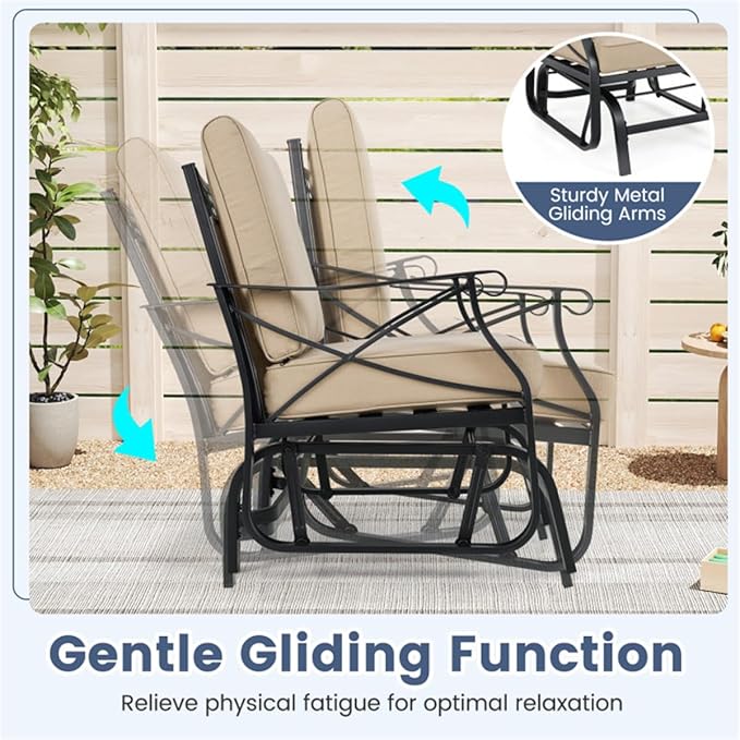 Black Metal Patio Glider Chair Outdoor Rocking Chair, Ergonomic Gliding Bench for Porch Garden Heavy Duty Lawn Furniture - Photo 7