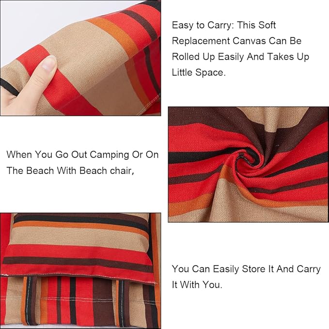 GORGECRAFT Beach Sling Chair Canvas Cloth with Pillow 44x17 Red and Yellow Striped Casual Lounge Chair Replacement - Photo 6